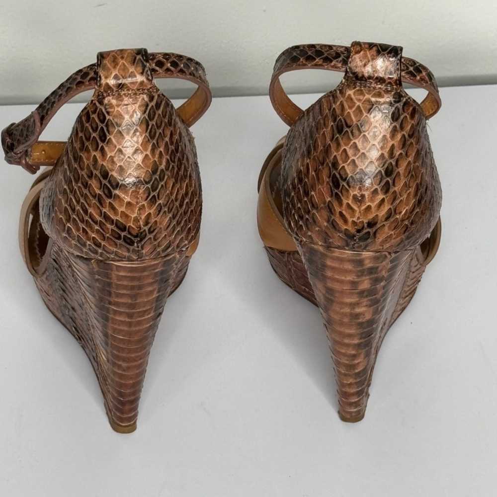 Tory Burch Brown Leather And Python Platform Wedg… - image 3